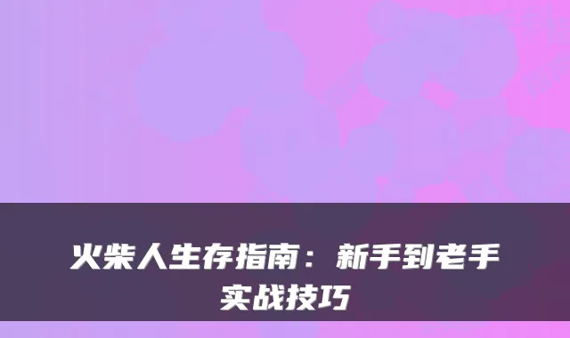 火柴人生存指南：新手到老手实战技巧