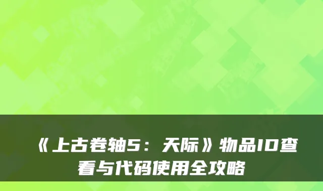 《上古卷轴5：天际》物品ID查看与代码使用全攻略