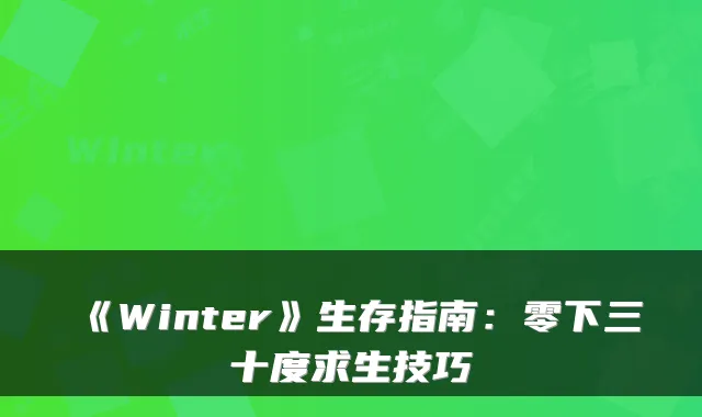 《Winter》生存指南：零下三十度求生技巧