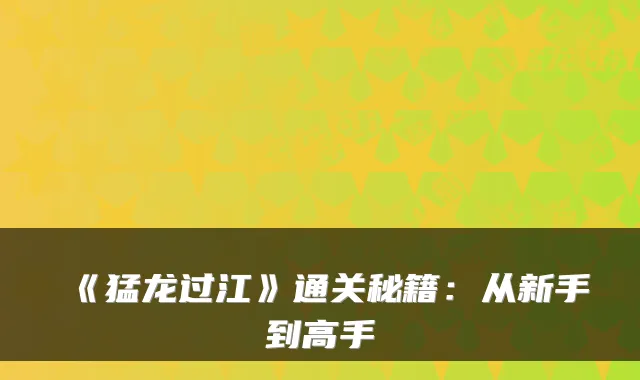 《猛龙过江》通关秘籍:从新手到高手