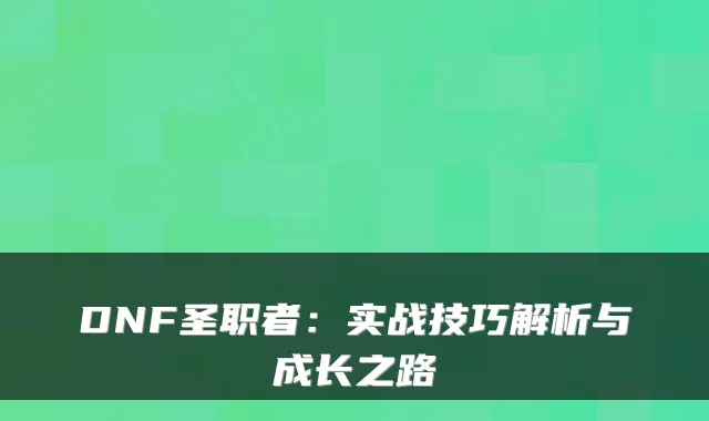 DNF圣职者：实战技巧解析与成长之路