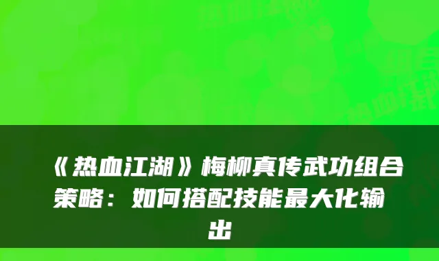 《热血江湖》梅柳真传武功组合策略:如何搭配技能大化输出