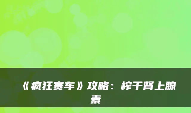 《疯狂赛车》攻略：榨干肾上腺素