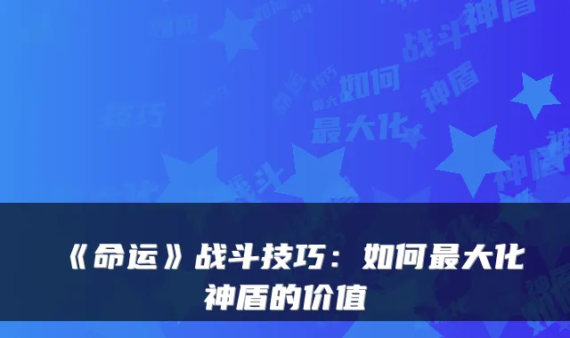 《命运》战斗技巧：如何最大化神盾的价值