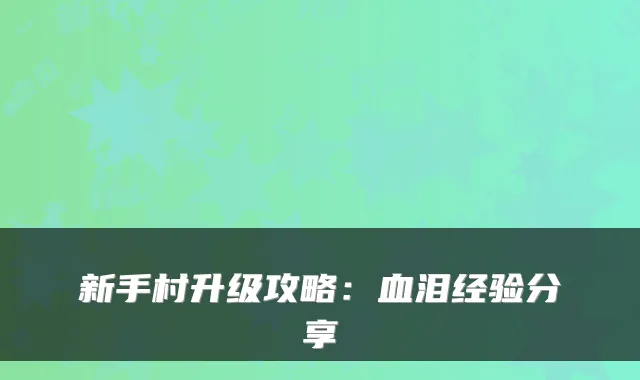 新手村升级攻略：血泪经验分享