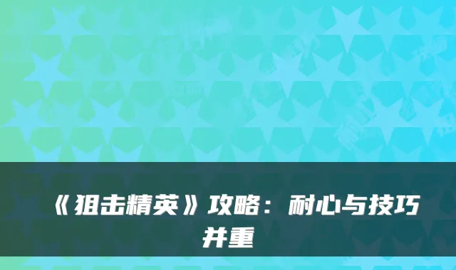 《狙击精英》攻略:耐心与技巧并重