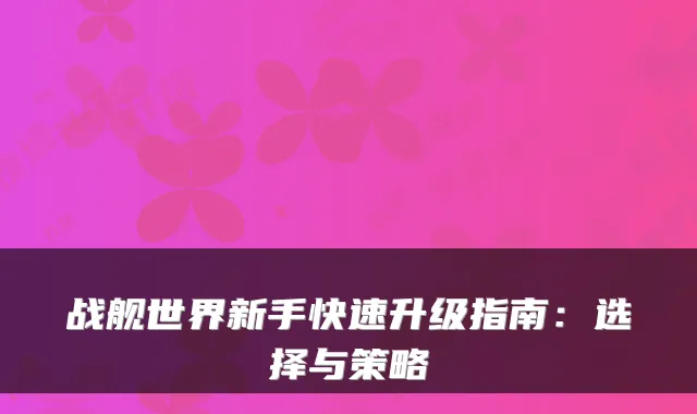 战舰世界新手快速升级指南:选择与策略