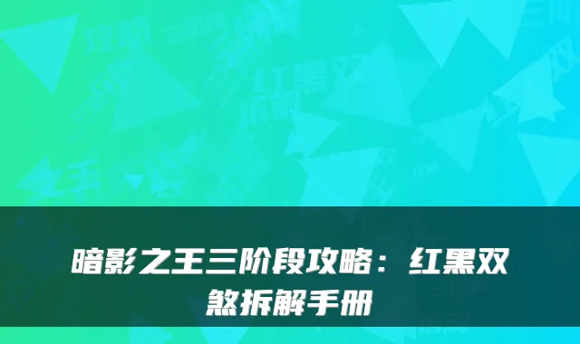 暗影之王三阶段攻略：红黑双煞拆解手册