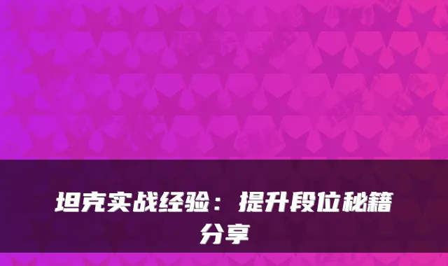 坦克实战经验：提升段位秘籍分享