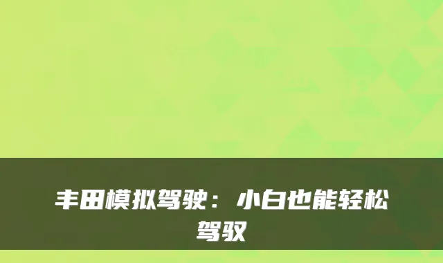 丰田模拟驾驶：小白也能轻松驾驭
