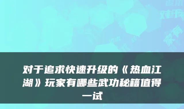 对于追求快速升级的《热血江湖》玩家有哪些武功秘籍值得一试