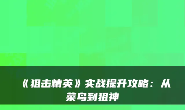《狙击精英》实战提升攻略：从菜鸟到狙神