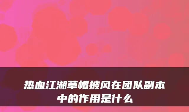 热血江湖草帽披风在团队副本中的作用是什么