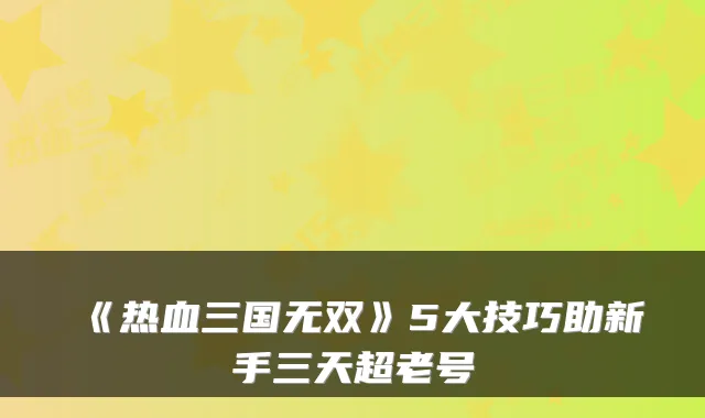 《热血三国无双》5大技巧助新手三天超老号