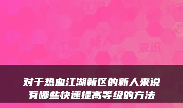 对于热血江湖新区的新人来说有哪些快速提高等级的方法