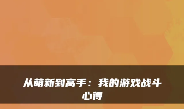 从萌新到高手：我的游戏战斗心得