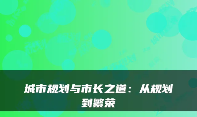 城市规划与市长之道：从规划到繁荣