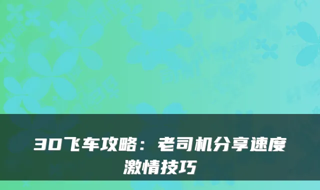3D飞车攻略：老司机分享速度激情技巧