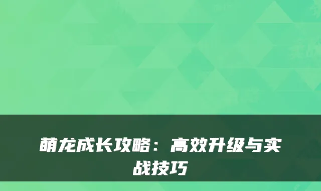 萌龙成长攻略：高效升级与实战技巧