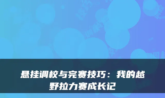 悬挂调校与完赛技巧：我的越野拉力赛成长记