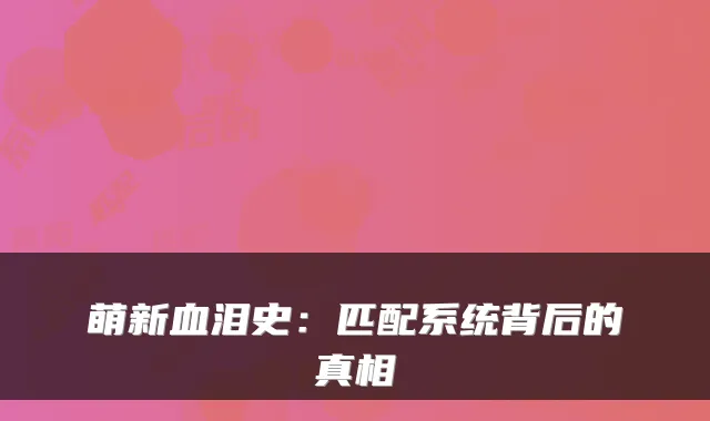 萌新血泪史:匹配系统背后的真相