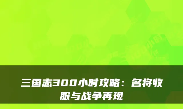 三国志300小时攻略：名将收服与战争再现