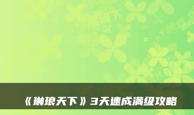 《琳琅天下》3天速成满级攻略