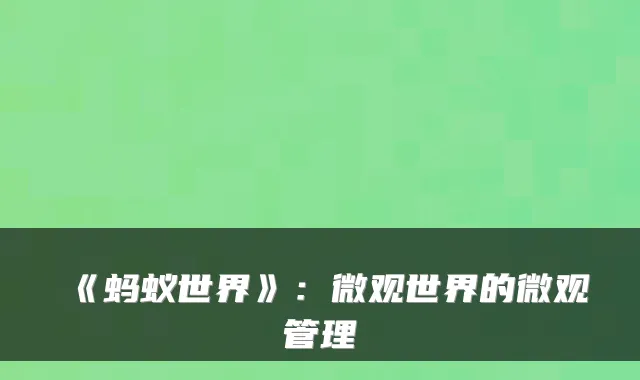 《蚂蚁世界》：微观世界的微观管理