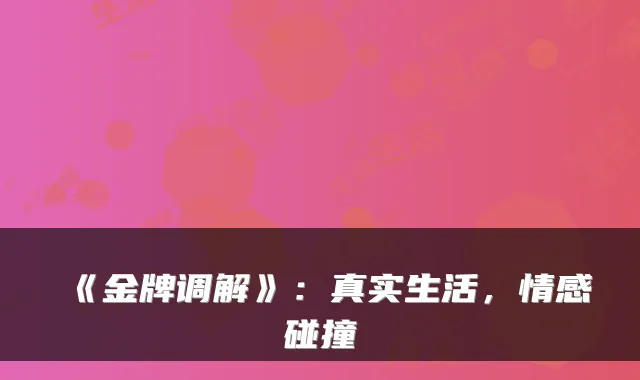 《金牌调解》：真实生活，情感碰撞