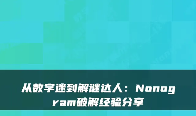 从数字迷到解谜达人：Nonogram破解经验分享