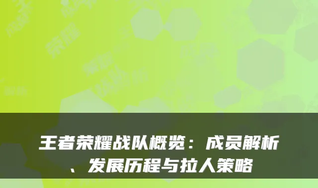 王者荣耀战队概览：成员解析、发展历程与拉人策略