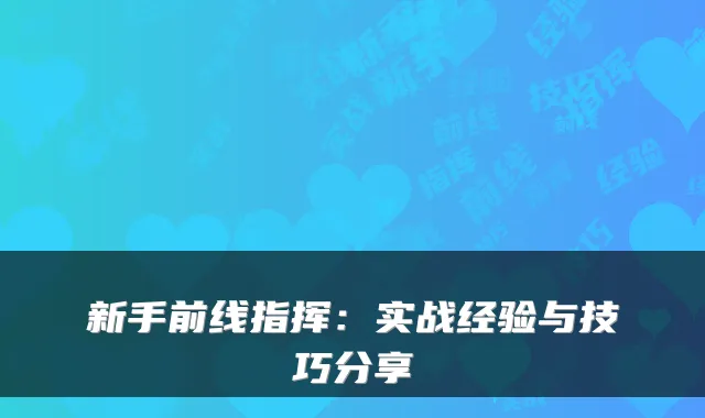 新手前线指挥:实战经验与技巧分享