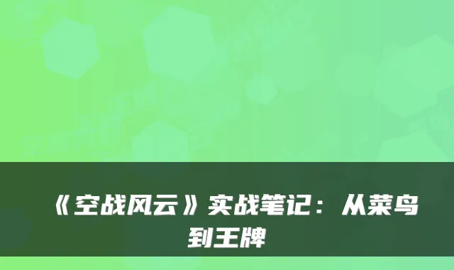 《空战风云》实战笔记：从菜鸟到王牌