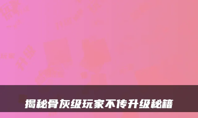 揭秘骨灰级玩家不传升级秘籍