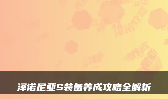 泽诺尼亚S装备养成攻略全解析