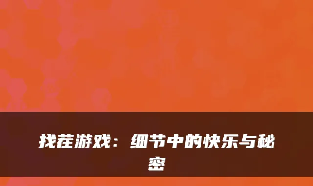 找茬游戏：细节中的快乐与秘密