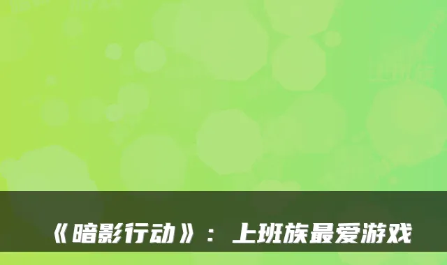 《暗影行动》:上班族爱游戏