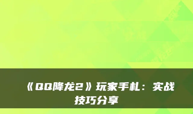 《QQ降龙2》玩家手札:实战技巧分享