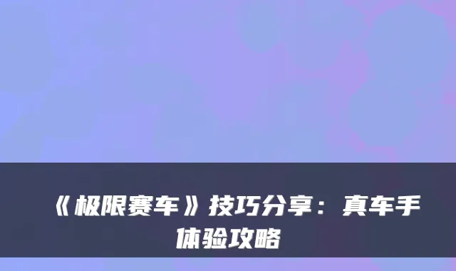 《极限赛车》技巧分享:真车手体验攻略