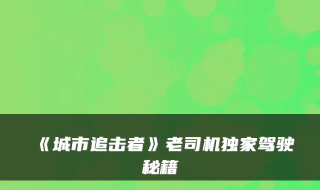 《城市追击者》老司机独家驾驶秘籍