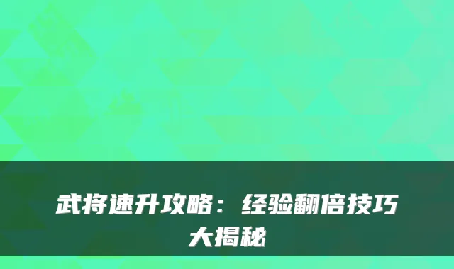 武将速升攻略：经验翻倍技巧大揭秘
