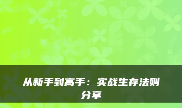 从新手到高手:实战生存法则分享