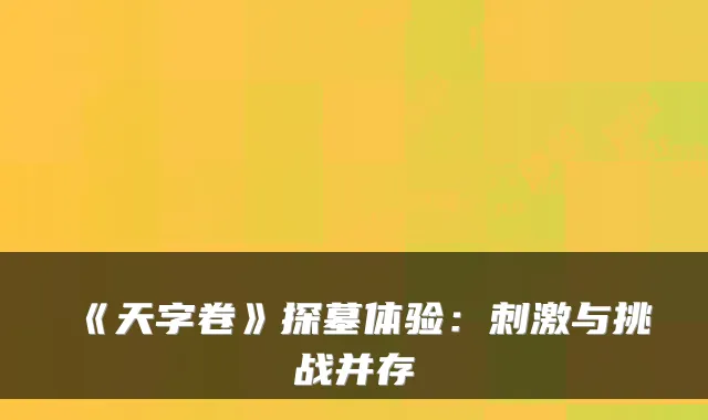 《天字卷》探墓体验：刺激与挑战并存