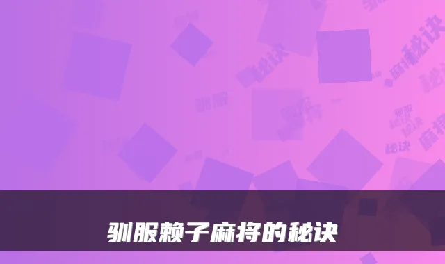 驯服赖子麻将的秘诀