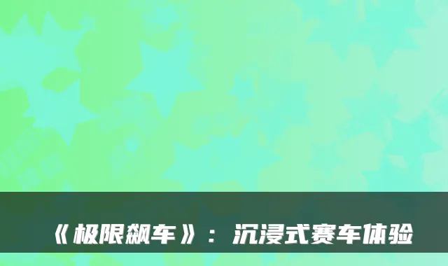 《极限飙车》：沉浸式赛车体验