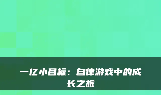一亿小目标:自律游戏中的成长之旅