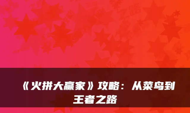 《火拼大赢家》攻略：从菜鸟到王者之路