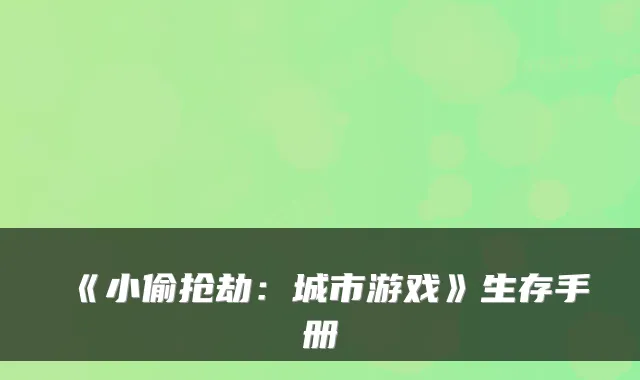《小偷抢劫:城市游戏》生存手册