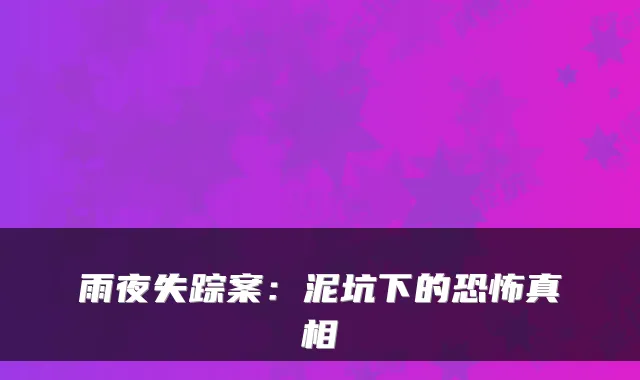 雨夜失踪案：泥坑下的恐怖真相