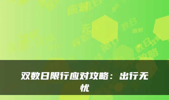 双数日限行应对攻略：出行无忧